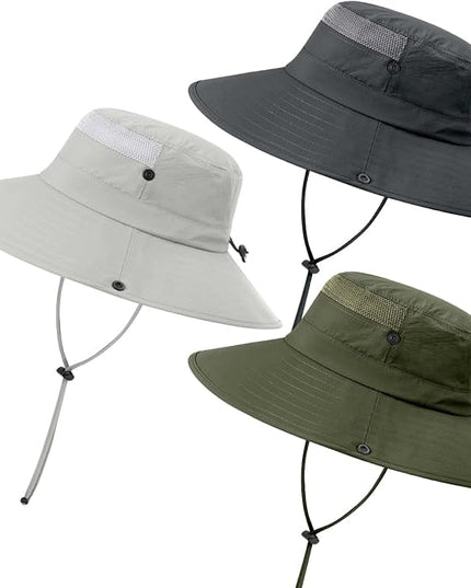 3 Pack Mens Boonie Sun Hat UV Protection Outdoor Bucket Fishing Hat for Hiking Safari & Gardening