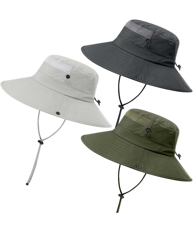3 Pack Mens Boonie Sun Hat UV Protection Outdoor Bucket Fishing Hat for Hiking Safari & Gardening