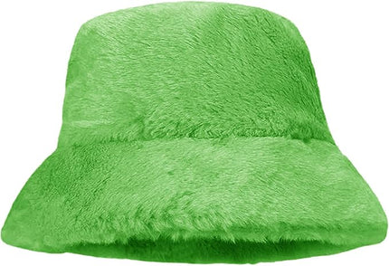 Women Plush Fluffy Bucket Hat Warm Lining Winter Faux Fur Cozy Wide Brim Winter