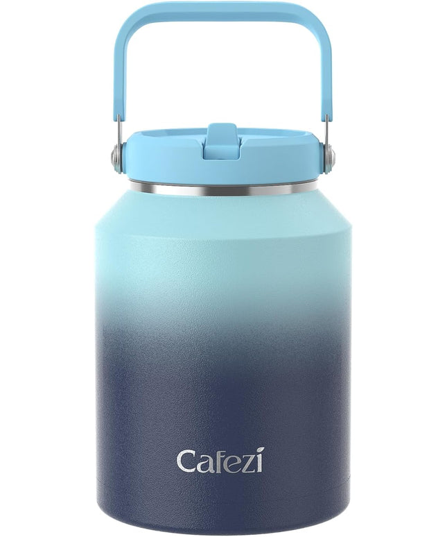 Half Gallon Insulated Water Bottle with Flip Straw, Vacuum Insulated Stainless Steel Jug with Top Handle, Leak-Proof Lid, Sweat-Free, Wide Mouth, Keeps Ice Cold up to 34 Hours