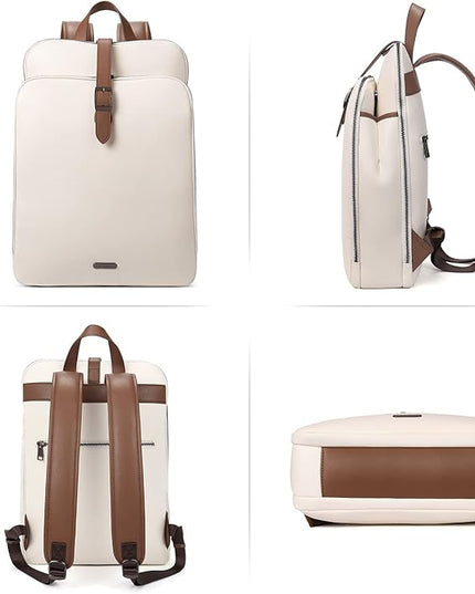 CLUCI Leather Backpack for Women, 15.6 inch Laptop Bag, Large Genuine Work Backpack Travel Back