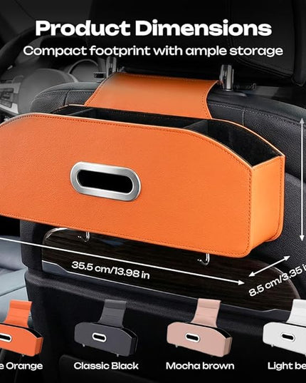 Car Seat Back Organizer with Tissue Box, Multifunctional Backseat Organizer for Car Interior Storage, Seat Back Storage Organizer for Phone, Drinks, Snacks & Handbags (Brown)