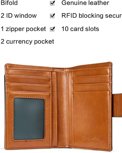 BOSTANTEN Women Leather Wallet RFID Blocking Small Bifold Zipper Pocket Wallet Card Case Purse with ID Window