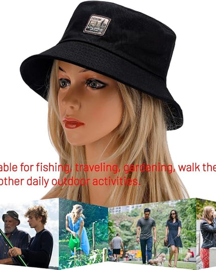 Cotton Bucket Hat for Women Men Summer Travel Sun Beach Bucket Cap, Unisex Outdoor Fisherman Hat