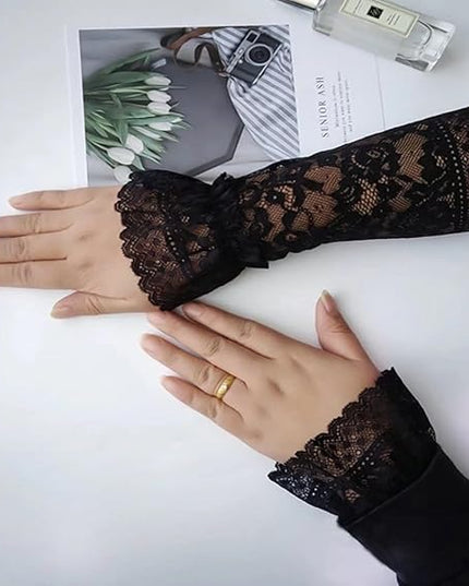 Women's Short Lace Gloves Fingerless for Driving Wedding Wrist Length Bridal Prom Gloves