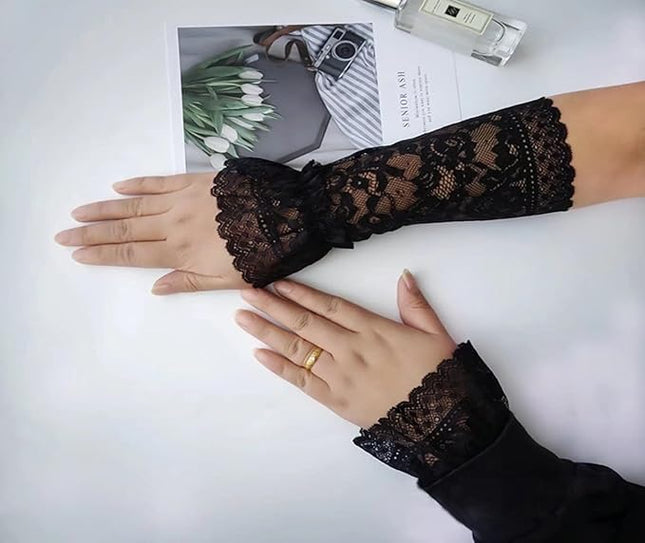 Women's Short Lace Gloves Fingerless for Driving Wedding Wrist Length Bridal Prom Gloves
