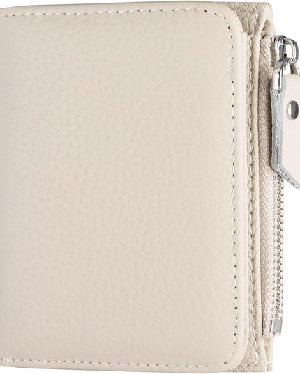 ilovever Small Wallet Women Soft Leather RFID Blocking Card Holder with Zipper Pocket,off-white