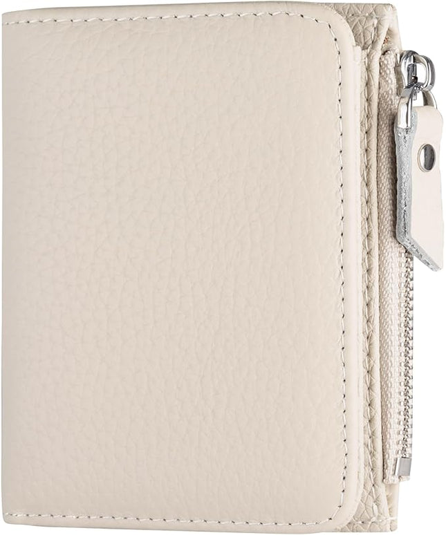 ilovever Small Wallet Women Soft Leather RFID Blocking Card Holder with Zipper Pocket,off-white