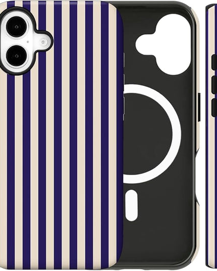 Magnetic for iPhone 17 Case Cute Stripes Phone Case, Shockproof Slim TPU and Hard PC Protective Phone Cover Compatible with MagSafe Designed for Women Girls, Deep Purple