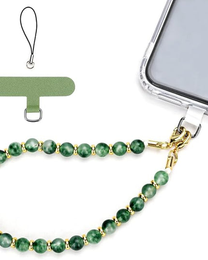 Marble Beaded Phone Wrist Strap, Cellphone Lanyard with Tether Tab, Hands-Free Wristlet Bracelet