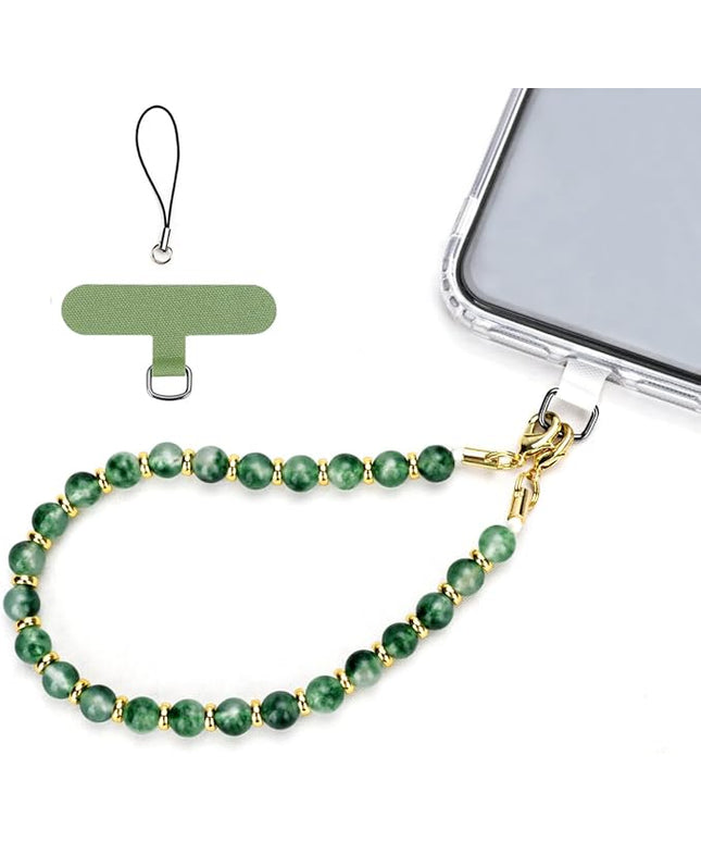 Marble Beaded Phone Wrist Strap, Cellphone Lanyard with Tether Tab, Hands-Free Wristlet Bracelet