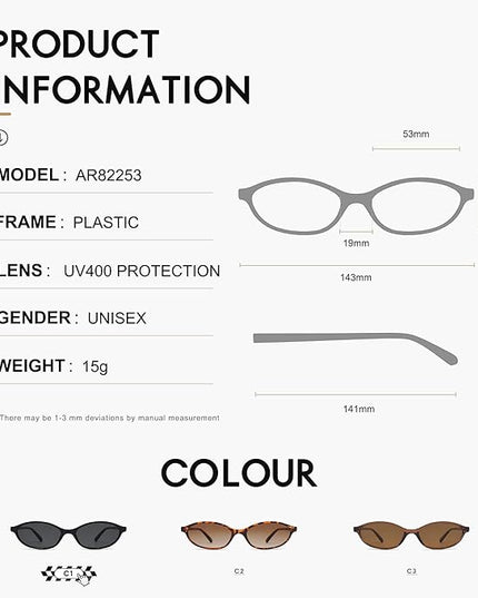 Retro Oval Cat Eye Sunglasses for Women Y2k Trendy Narrow Sunnies Designer Sun Glasses AR82253
