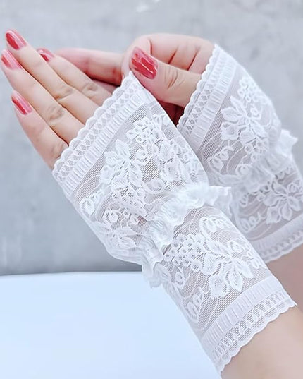 Women's Short Lace Gloves Fingerless for Driving Wedding Wrist Length Bridal Prom Gloves