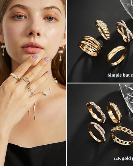 KISS WIFE Goldenen Silvery Black Kunckle Rings Set for Women, Dainty Simple Trendy Cute Stackable Finger Rings Pack, Perfect for Stacking Layering on Thumb and Knuckle, Mixed Size, Jewelry Gift
