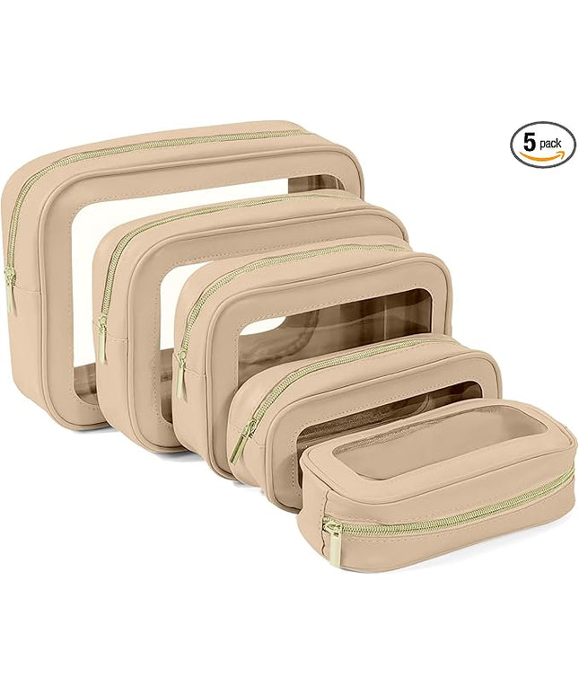 5PCS Clear Toiletry Bag,TSA Approved Travel Makeup Pouch with Zipper for Cosmetics and Toiletries，Diaper Bag Organizer Pouch Set，Women's Purse Organizer and Clear Car Bag