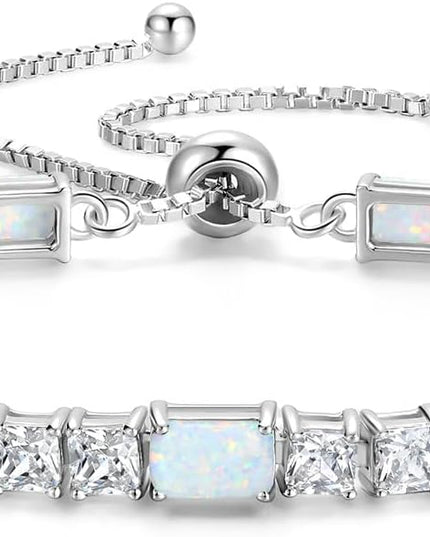 FANCIME Birthstone Bracelet for Women, Sterling Silver 4x6mm Gemstone Tennis Bracelet Bolo Adjustable Chain Fine Jewelry Birthday Gifts for Women Mom Wife Her