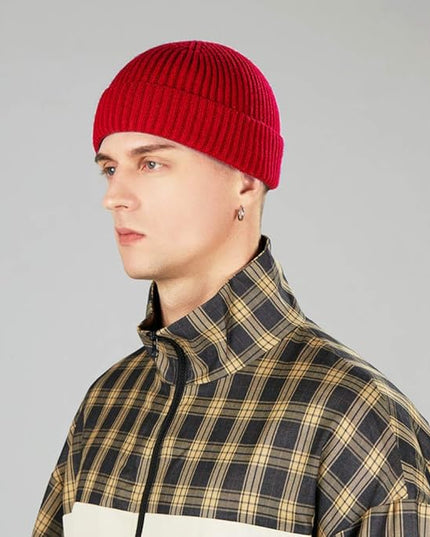 3 Pack Wool Fisherman Beanies for Men, Short Knit Watch Cap Cuffed Trawler Hats