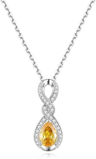 FANCIME Infinity Embrace Birthstone Necklaces for Women Fine Jewelry Sterling Silver Dainty Infinity Pendant Anniversary Birthday Christmas Gifts for Her Wife Mom Daughter
