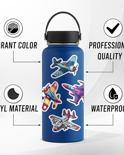 Pack 50 Pcs Cute Cool Airplane Stickers for Water Bottles Funny Laptop Luggage Computer Scrapbooking Case Teens Girls Boys Adults Waterproof Aesthetic Sticker Small Vinyl Decals