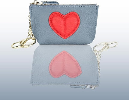 ZYLOXAR Genuine Leather Wallet Soft Coin Purse with Keychain Small Zipper Pouch for Women (Blue)