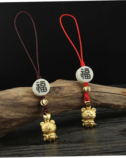Beaupretty Luck Tiger Phone Hanging Ornament with Brown Rope Chinese Style Pendant for Cell Phone Case Car Key Bag Decor Charm for Men and Women