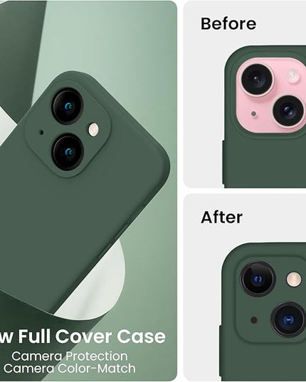 FireNova Designed for iPhone 15 Case, Silicone Upgraded [Camera Protection] Phone Case with [2 Screen Protectors], Soft Anti-Scratch Microfiber Lining Inside, 6.1 inch, Alpine Green