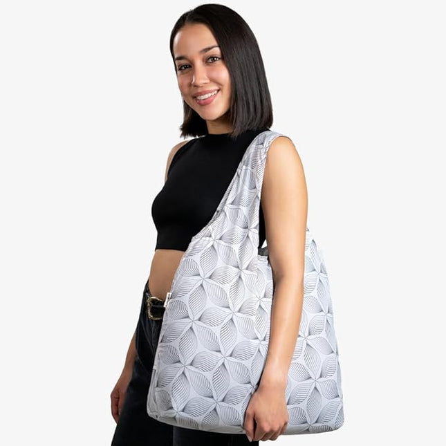 Nanobag Ultralight Heavy Duty Foldable Tote for Women & Men, Reusable Grocery & Travel Bag, Packable Collapsible Compact Market Essential (XL Petaline)