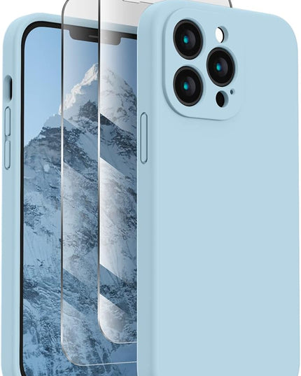 FireNova Designed for iPhone 13 Pro Case, Silicone Upgraded [Camera Protection] Phone Case with [2 Screen Protectors], Soft Anti-Scratch Microfiber Lining Inside, 6.1 inch, Sky Blue