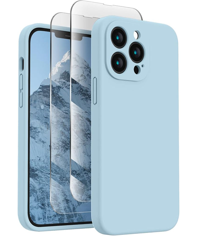 FireNova Designed for iPhone 13 Pro Case, Silicone Upgraded [Camera Protection] Phone Case with [2 Screen Protectors], Soft Anti-Scratch Microfiber Lining Inside, 6.1 inch, Sky Blue