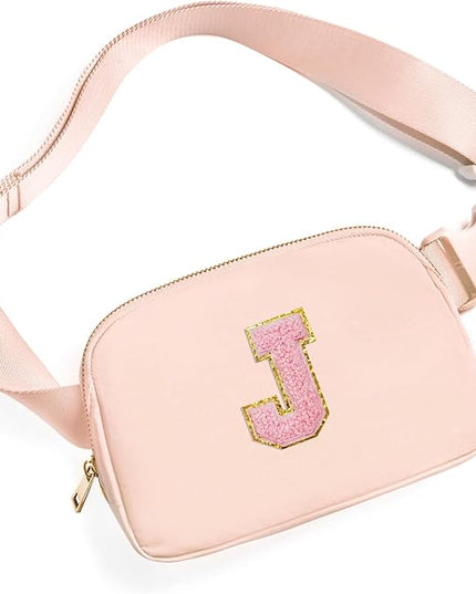 Gitus 6 7 8 9 10 Year Old Girl Gifts Belt Bag Fanny Pack Crossbody Bags with Initial Letter Patch Things for Teen Girls Easter Gifts for Girls Travel Essentials（Coral Pink-J）