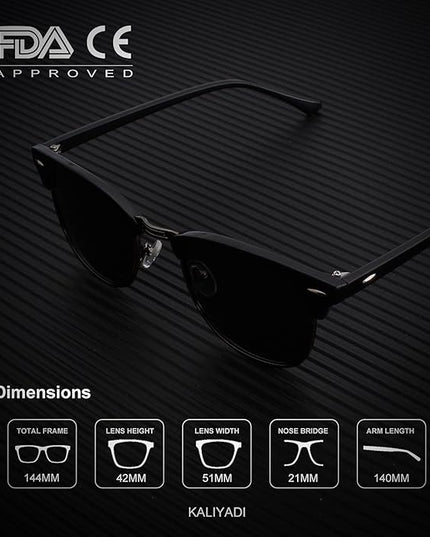 KALIYADI Sunglasses Men Polarized Sunglasses for Men Women Unisex Semi-Rimless Frame Retro Driving Sun Glasses UV Blocking