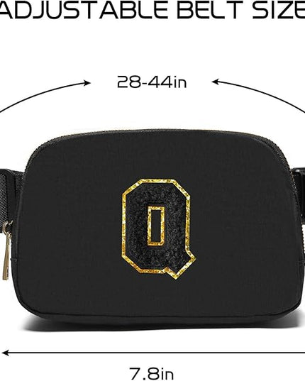 Gitus Belt Bag Fanny Pack Crossbody Bags with Initial Letter Patch Gifts for Wife Older Women Mother Coworker Bridesmaid Anniversary Travel Gifts Beach Gifts (Black-Q)
