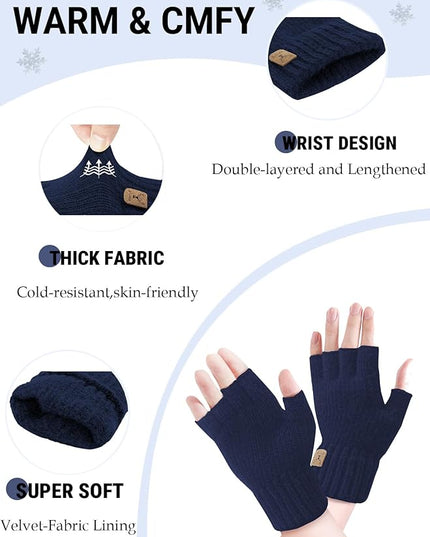 Fingerless Gloves Half Finger Winter Warm Knitted Gloves Working Running Biking Driving for Men and Women