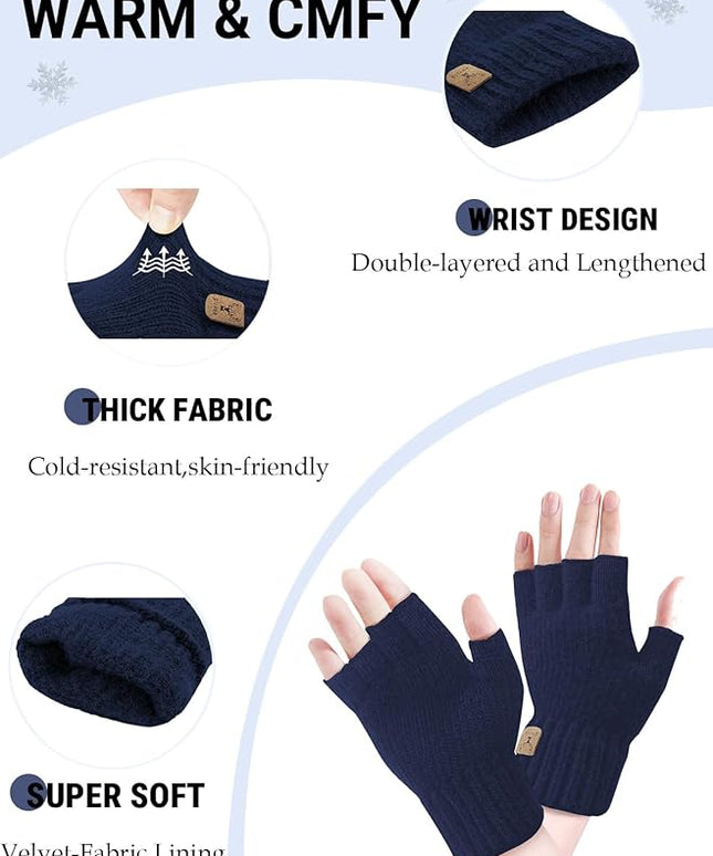 Fingerless Gloves Half Finger Winter Warm Knitted Gloves Working Running Biking Driving for Men and Women