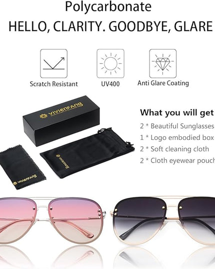 Trendy Oversized Aviator Sunglasses Womens, Retro Cute Big Shades Women's Fashion Sun Glasses UV Protection VF2203