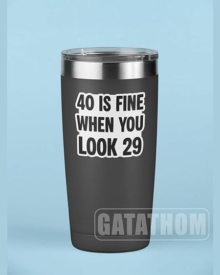 (3Pcs) 40th Birthday Stickers – 40 is Fine When You Look 29 - Cheers to 40 Years Sticker Waterproof Vinyl Decals for Forty Birthday Gifts, Water Bottles, Scrapbooks, Journals, 3 x 2.5 inch