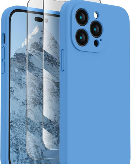 FireNova Designed for iPhone 14 Pro Case, Silicone Upgraded [Camera Protection] Phone Case with [2 Screen Protectors], Soft Anti-Scratch Microfiber Lining Inside, 6.1 inch,Blue
