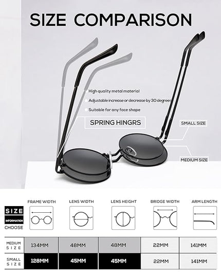 KALIYADI Round Polarized Sunglasses for Men Women Retro Metal Hippie Circle Style Sun Glasses UV Protection