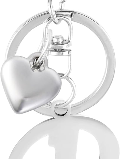 A-Z Heart Initial Letter Keychain, Stainless Steel Alphabet Charm for Handbags, Gift for Women and Girls