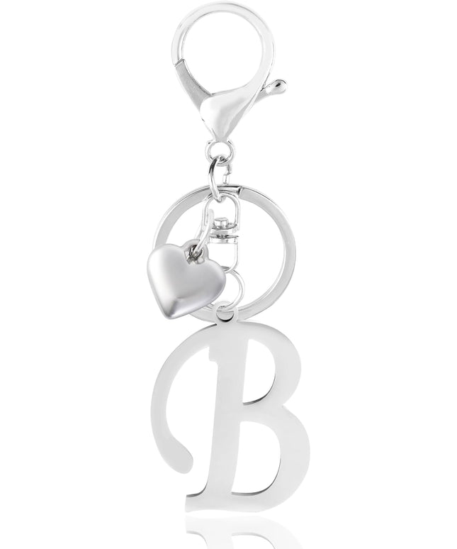 A-Z Heart Initial Letter Keychain, Stainless Steel Alphabet Charm for Handbags, Gift for Women and Girls