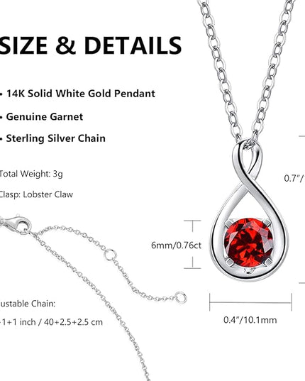 FANCIME 14K Solid Gold Birthstone Pendant with Sterling Silver Chain Infinity Gemstone Necklace Fine Jewelry Anniversary Birthday Christmas Gifts for Women Wife Her