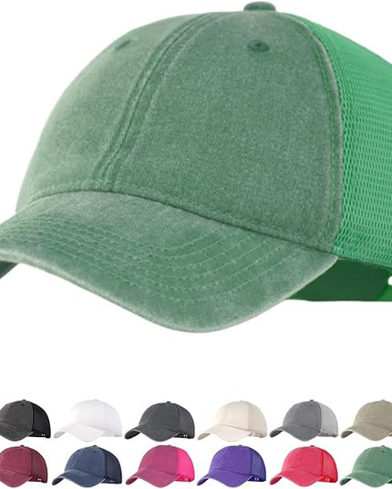 Vintage Washed Soft Crown Baseball Cap Plain Snapback Trucker Hat Men Women Adjustable Distressed Mesh-Back Ball Cap