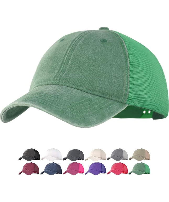 Vintage Washed Soft Crown Baseball Cap Plain Snapback Trucker Hat Men Women Adjustable Distressed Mesh-Back Ball Cap