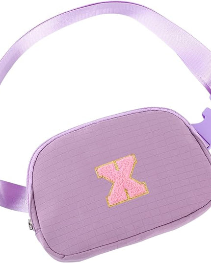 Glratn Initial Letter Patch Belt Bag Fanny Pack Crossbody Bag for Girls, Birthday Gifts for 4 5 6 7 8 9 10 11 12 13 Year Old Girls,Easter Purse Gifts for Teens Kids (Purple-X)