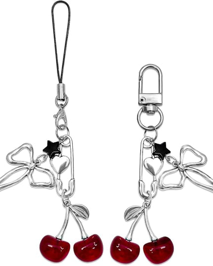 2PCS Cute Phone Charms Aesthetic Y2k Pink Guitar Strawberry Star Phone Straps Key Chains for Keys Bags Camera