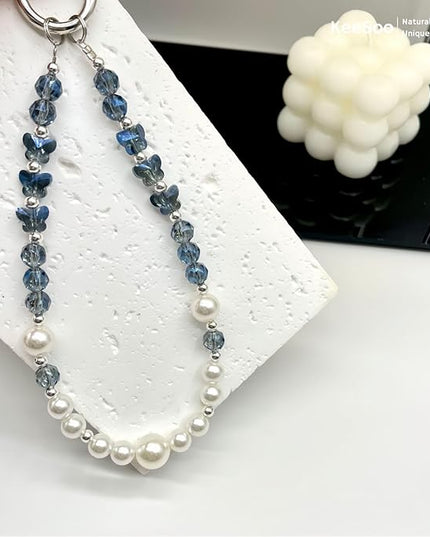 Elegance of the Sea: Pearl & Crystal Original Design Phone Charm with 2 Tether Tabs – Stylish, Durable, and Hands-Free Phone Chain – Compatible with iPhone, Samsung, Pixel & More
