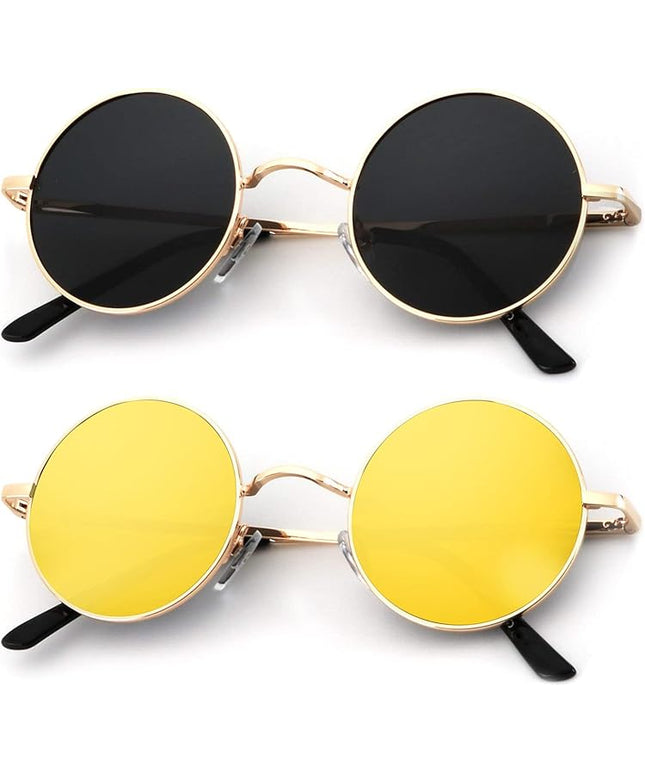 KALIYADI Round Polarized Sunglasses for Men Women Retro Metal Hippie Circle Style Sun Glasses UV Protection