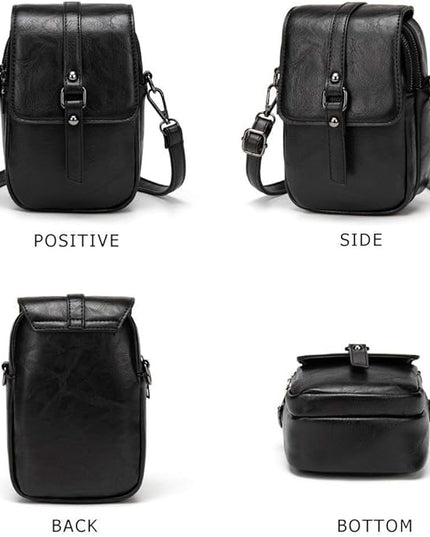 myfriday Vintage Crossbody Phone Bag for Women, Small PU Leather Shoulder Purse and Handbag with Tassel&Rivet Decoration