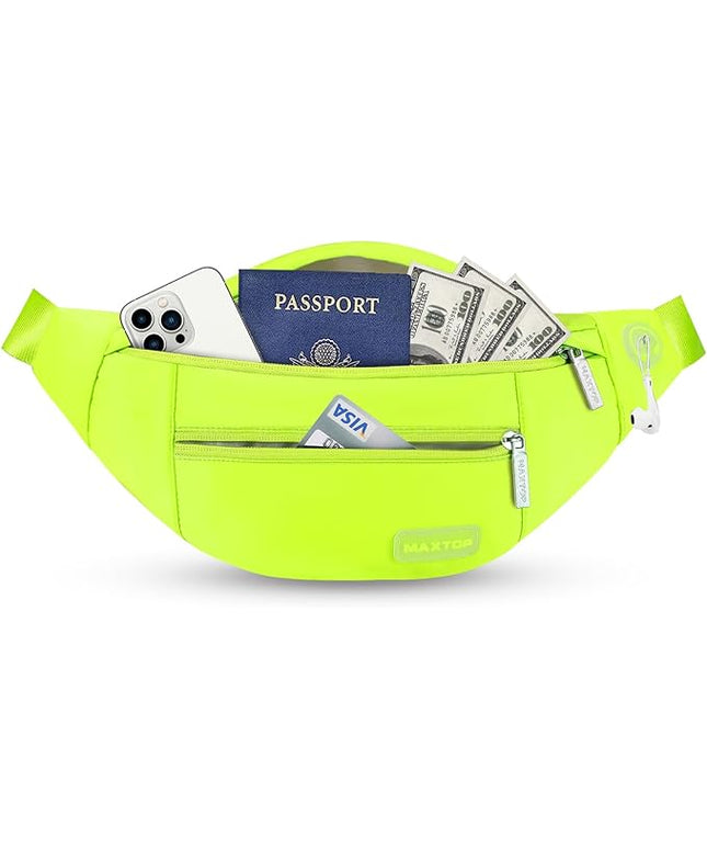 MAXTOP Large Crossbody Fanny Pack with 4-Zipper Pockets,Gifts for Enjoy Sports Festival Workout Traveling Running Casual Hands-Free Wallets Waist Pack Phone Bag Carrying All Phones