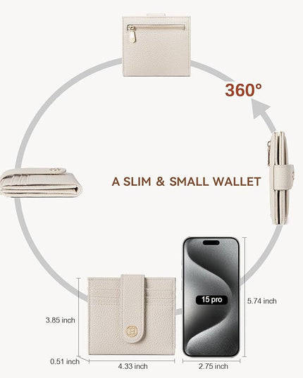 BOSTANTEN Slim Wallet for Women Small RFID Blocking Credit Card Holder Leather Bifold Wallets with Zipper Coin Pocket Beige
